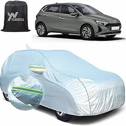 YEARWELL Car Body Cover for Hyundai i20 (2021 to 2025), 100% Waterproof, Heat-Resistant with Mirror & Antenna Pockets, Soft Cotton Lining, Triple Stitched, Piping & Reflector (Reflective Silver) image 1