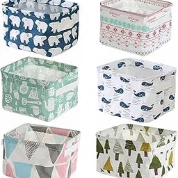 Foldable Storage Basket - Set of 6 Small Collapsible Canvas Containers Organizers with Handle for Home Decor or Storing Toys, Keys, Sundries, Little Crafts-image-76