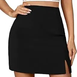 woo thing Stylish Women's Mini Black Skirt Versatile Short Skirt/Girl's/Women's Solid Sidecut Stretchy Bodycon Pencil Midi Skirt Pack of 1-picture-68