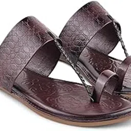 blinder Leather Synthetic Toe Ring Sandals, Brown, Textured Design, Flat Casual Kolhapuri Style-picture-31