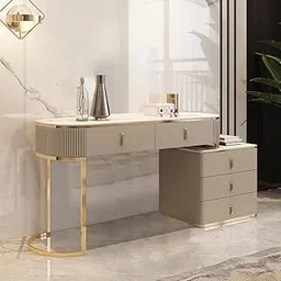 NG Decor Pewter Makeup Vanity Extendable with 5-Drawer Dressing Table with Stone Top in Champagne (Stool not Included)-image-29
