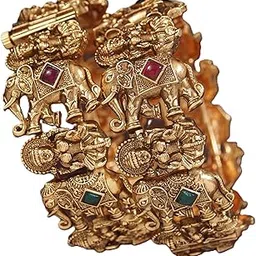 Brass Elephant-Laxmi Antique Temple Screw Kada Bangle | Matte Gold Finish | Traditional Openable Bangle for Women-image-1