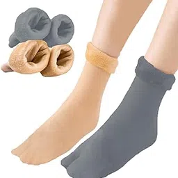 cool indians Winter Velvet Socks For Women Thermal Heavy Duty Assorted Color Warm Velvet & Spandex Ankle length Stylist Socks For Women and Girls (Pack of 2)-picture-14