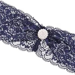 shopora Crystal Wedding Lace Garter Lace Trim Flower Garter Set Navy Blue M | Wedding & Formal Occasion | Bridal Accessories | Garters-picture-15