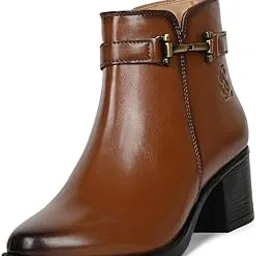 Women’s Tan Mid-Top Ankle Boots | Elegant Antique Buckle Chelsea Boots | Slip-On Boots for Women | Boot for Casual Outings | LSLD-CLBT-NBABTN-image-10