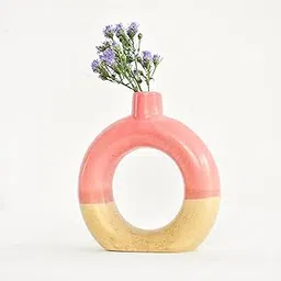QSHI Studio - Small Donut Ceramic Vase - Bubblegum Ceramic Pot and Vase Handcrafted, Round Shaped, 5 inches-picture-14
