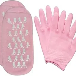 DRUDRAYA Spa Gel Socks and Gloves Set Moisturizing Silicon Gel Combo For Hands Feet; Skin Whitening Care Beauty Spa Treatment Hydrating Cool Soft Cotton Booties & Gloves for Dry Hard Crack Skin (Pink)-image-48