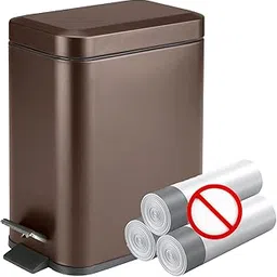 Soft Close Lid, Brushed Stainless Steel, Rectangular Trash Can 5L with Anti - Bag Slip Liner, Use as Small Waste Basket, Dust Bin, or Decor in Bathroom, Restroom, Kitchen, or Bedroom (Bronze)-image-0