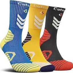 queery Double Layer Cricket Socks for Men, Athletic Performance Compression Socks, Blue Yellow Black, 3 Pairs-picture-23