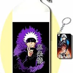 CRAFT MANIACS Jujustu Kaisen Saturo Gojo 600 Ml BPA & Lead Free Sipper Bottle With Free Matching MDF Keychain |-image-29