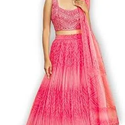 zeel clothing Womens Organza Lehenga Choli Semi-Stitched Pink Free Size-picture-33