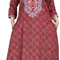 sanaa Women's 3/4 Sleeve Printed Round Neck Embroidered Long Nighty (EN-143)-picture-11