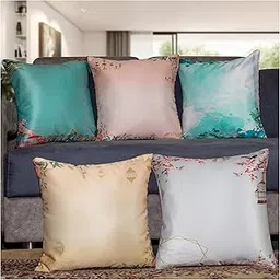 Rajasthani Satin 250TC Cushion Pillow Covers, Multicolour, Set of 5 (24X24 Inches, Candlers)-picture-40