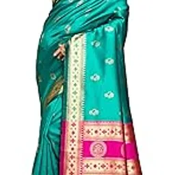 c j enterprise Women's Pure Kanjivaram Silk Saree Soft Paithani Wedding Sarees With Blouse Piece (Nath paithani) image 1