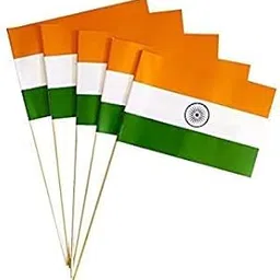 Tricolor Indian Flag on Stick – 100 Pcs Hand Waving Paper Flags for Republic Day, Independence Day, Patriotic Decorations & School Events image 1