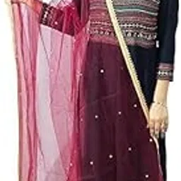 Girlyz Attire Girls & Womens Embellished Net Dupatta with Lace Work(3 Meter, Maroon)-picture-37