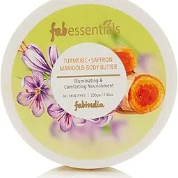 Fabessentials Turmeric Saffron Marigold Body Butter with Shea Butter & Cocoa Seed Butter - 200gm | Illuminating Glow & Nourishment | Body Butter for Dry Skin for both Women and Men | Deep Nourishing Body Cream image 1