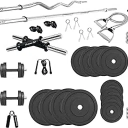 DREAM FIT Professional Rubber Plates Combo - 40Kg Home Gym Set With 3 Ft Curl Rod, 5 Ft Straight Rod, 1 Pair Dumbbell Rods And Gym Accessories (40 Kg Set), Black-picture-23