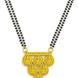 digital dress room Gold Plated Long Mangalsutra Designs Mata Laxmi Coin Pendant Two Line Black Beads Chain Necklace.-picture-23