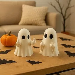 Decorative Ghost Figurines, Halloween Table Decor Set of 2, White Ceramic - 3D Print-image-14