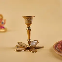 House of Wemy Single Brass & Mother of Pearl Candle Holder for Taper Candles – Decorative Candlestick for Home, Bedroom, Living Room Decor, Table Centerpieces (Petals - Long) 9 x 6 cm-picture-27