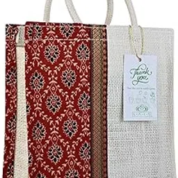 LAKS - Jute Gift bags - Jute Bags - Jute Bags For Return Gifts - Return gift bags - Gift bags Small Size - 9x9x4 inch - With Seed Paper Thank You Card (Kalamkari - 1, Pack of 20)-image-7