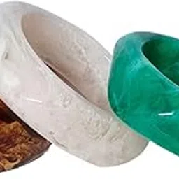 Fuschianet Accessories Shaded Resin, Uneven Square Green, White, Broad Round Brown Stackable Bangles for Women and Girls Set of 3-image-98