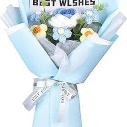 CALANDIS Crochet Flower Bouquet Handmade Knitted Bouquet for Wedding Thanksgiving Mom Blue Rose | Home Dacor-picture-18