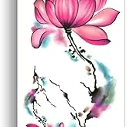 3D Temporary Tattoo Sticker Beautiful Lotus Flower Red Pink Design Size 19x9CM - 1PC.-picture-21