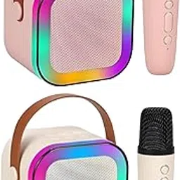 Magicwand K12【Pack of 2 Speakers】【Pink & Biege 1 Mic】 USB-C-Charging Kids Karaoke Microphone Wireless Bluetooth Speaker with RGB LED Lighting for Kids-picture-50