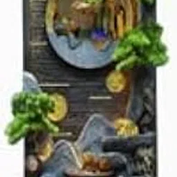 Royal Fountain Vertical Indoor Water Fountain with Circular Mirror View, Led Lights, Bonsai Trees, Golden Accents, Mist Maker & Textured Wall for Home, Temple and Office Decor-image-89