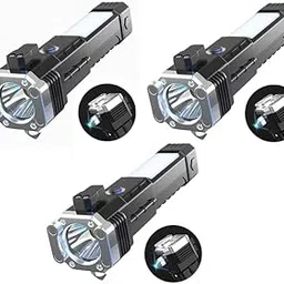 UJWAL VISION LED 3W Rechargeable Torch Light | Long Distance Beam Flashlight | Emergency Car Rescue Torch with Window Glass Breaker & Built-in Seat Belt Cutter (Pack of 3)-picture-36