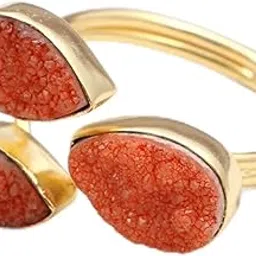 el joyero Git for Her Amazing Gold Plated Natural Agate Druzy Triple Stone Pear Shape Adjustable | Gemstone Handmade Rings Jewelry 1308 33-picture-16