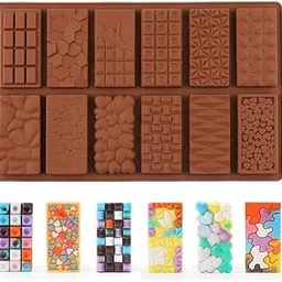 12 Cavity Silicone Chocolate Bar Mold, Break Apart Chocolate Molds Waffle Bar Mould Candy Mold, Mousse Cake Decoration Mold (Pack of 1) 26.2 x 16.3 x 0.5 centimeters-image-60