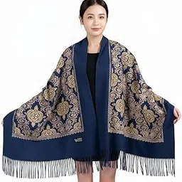 Luxury Cashmere Shawl with Floral Embroidery, Winter Wrap Stole for Women, 70x200 cm, Traditional Damask Pattern with Fringe Detail-picture-10