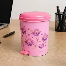 Heart Home 2.5 Ltr Plastic Pedal Dustbin | Trash Waste Bin for Study Room, Bed Room, Wash Room & Office Use | Dustbins & Garbage Bin for Kitchen & Home | Flower - Pink-picture-51