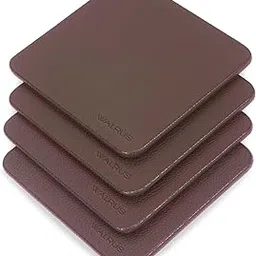 Walrus Brown Faux Leather & Wooden Base Tea Coaster Set of 4 | 10x10 cm | Heat-Resistant Coasters for Mugs, Cups, Glasses | Premium Decor for Office, Home, Dining Table Use image 1