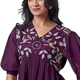 zelzis Women Georgette V-Neck Floral Embroidered Tunic Top-picture-12