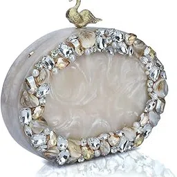 Resin Clutch For Women Daily Use Crystals & Mother of Pearl Work Elegant Bridal Clutch Bridesmaid Gift Party Handbag Stylish Purse for Wedding-picture-36