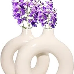 Stark Mart India Donut Vase Combo Set (Pack of 2) - Flower Vase for Living Room - Vases for Home Decor - Ceramic Big Size Pots for Home Decoration,Glossy Finish, (Donut_1White (8In))-picture-51