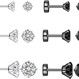 newzenro 3 Pairs 20g 18g Stainless Steel Clear Black Round Cubic Zirconia Small Stud Earrings Women Men Cartilage Ear Piercings Helix Tragus Set Flat Screw Back Mini Piercing Jewelry Gifts 3mm 4mm 5mm Crystal-picture-50