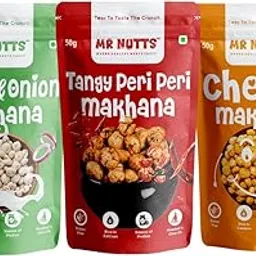 MR NUTTS Makhana Snacks Combo Pack, Cream & Onion, Tangy Peri Peri, Cheese Flavours, 50g Each, Pack of 3-picture-29