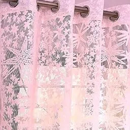 Honger Polyester Floral Star Design Heavy Net Tissue Pink Color 7 Feet Door Pack of 2 Pecs Curtains-picture-46