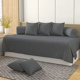 HIDECOR Super Soft Cotton diwan Set for Living Room, diwan Set Covers Cotton, diwan Set 8 Pieces One Single Bedsheet with 3 Cushion Cover,2 Bolster (Grey)-picture-37