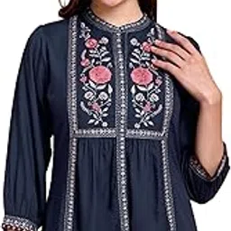 Womens Pure Cotton Rose Garden Embroidered Short Kurti-image-22