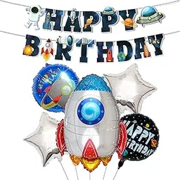 Rozi Decoration Space Rocket Theme Birthday Decorations for Boys, Girls, Kids Birthday Parties, Space Theme Balloons for Birthday Decor, Planet Theme Birthday Decoration Pack of 6 Pcs-image-9