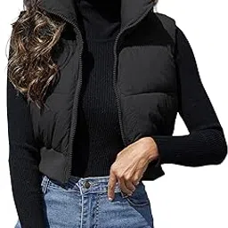 dqbeng Puffer Vest Women Zip Up Stand Collar Sleeveless Outerwear Cropped Puffer Vest Padded Gilet-picture-33