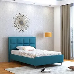 Ganpati Arts Solid Sheesham Wood Louis Upholstered Single Size Bed Without Storage | Modern Design Wooden Single Bed Cot Palang Furniture for Bedroom, Guest Room, Hotels and Home (Teal, 4 Ft)-image-45