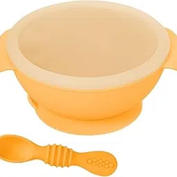 Hopop Baby Silicone Feeding Bowl & Spoon | Baby Food Bowl and First Spoon with Lid & Suction Base | BPA Free | Suitable from 6+Months | (Orange)-image-33