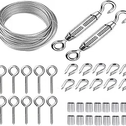 DIY Crafts Turnbuckle Wire Tensioner Strainer Kit, 1x Kit Contain 10mtr 304 Stainless Steel Wire Cable Rope for DIY Garden Wire Project Sun Shades sail Hardware, Picture Hanging (Metal, 2x Kits)-picture-13